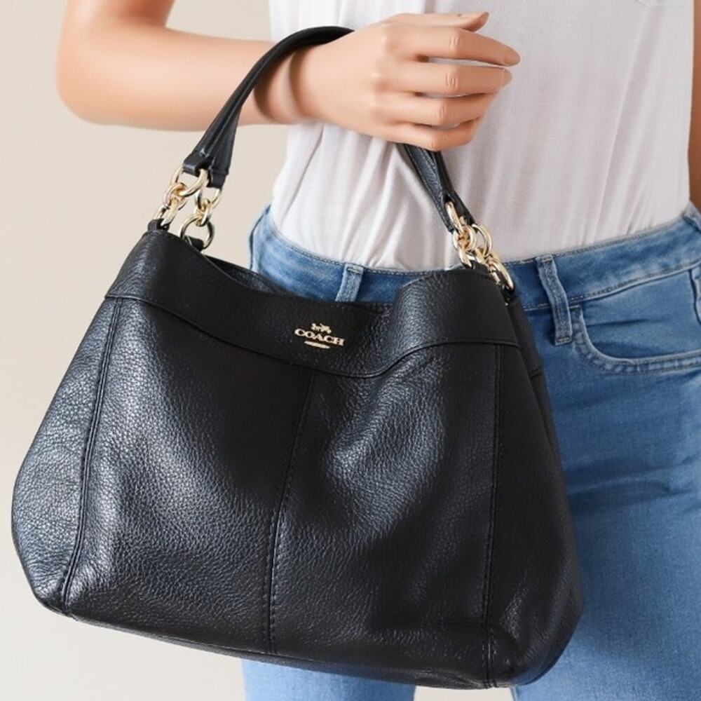 Coach Classic 2017 Lexy Black Pebble Leather Shoulder Bag Gold Hardware